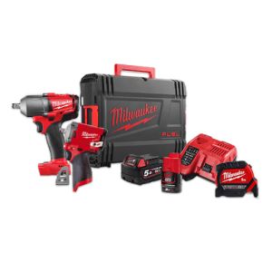 M12 Fuel 1/2" Stubby Impact Wrench + M18 FUEL 1/2″ Mid-Torque Impact Wrench + 5m Compact Magnetic Tape Measure Kit